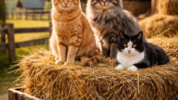 Bauernhofkatzen - Drei Katzen auf dem Heuwagen