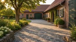Gepflasterter Hof und Einfahrt eines Bauernhauses
